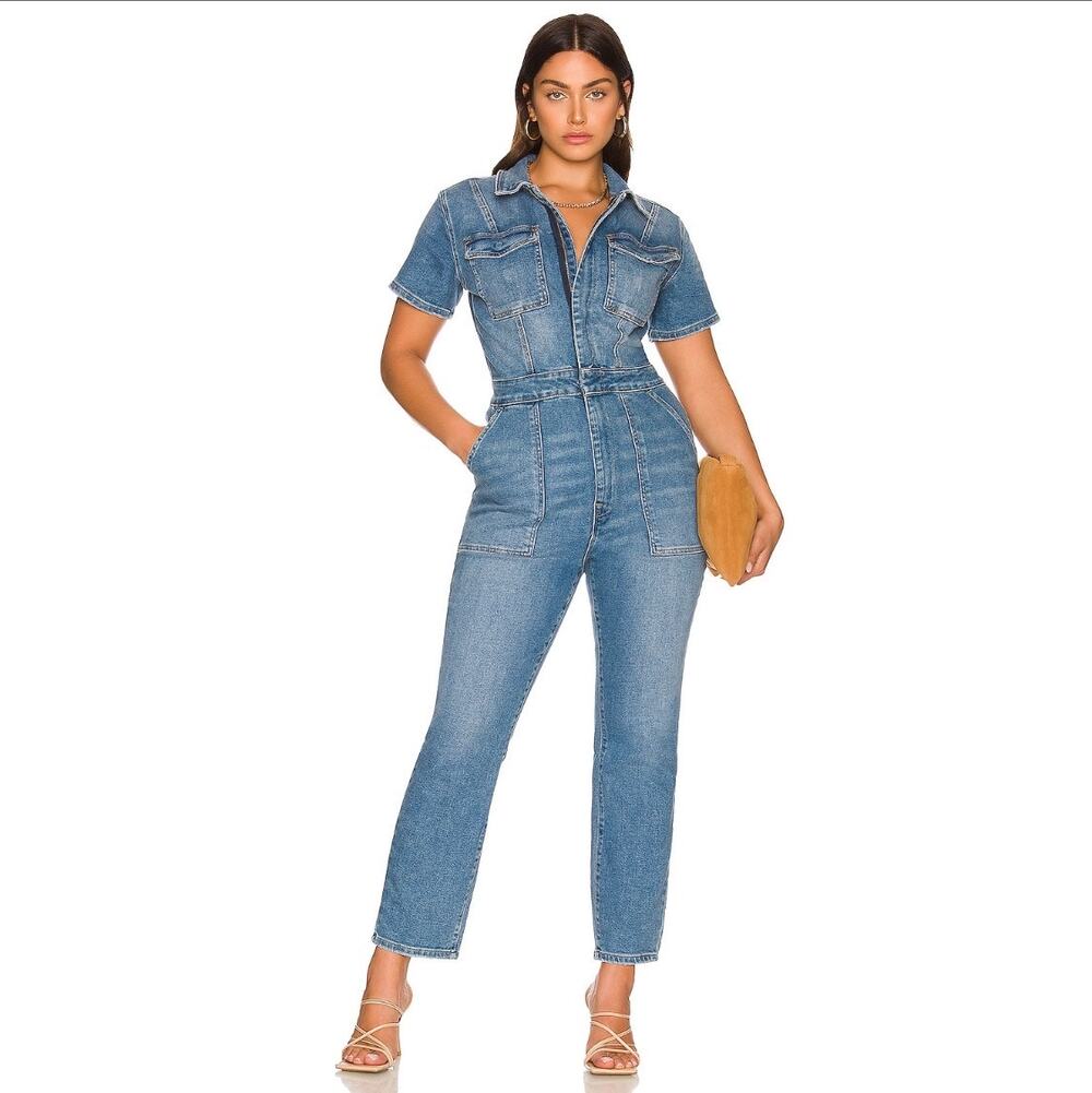 Good American Fit For Success Denim Jumpsuit Size 1 (Small)